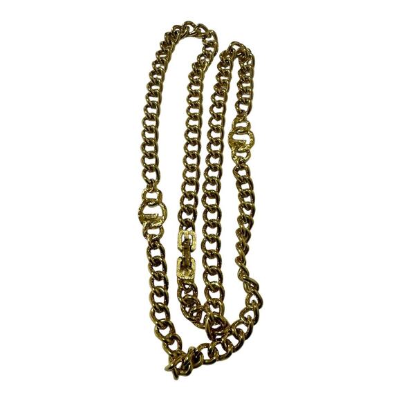 Vintage Givenchy -Gold Crystal Logo Link Chain Necklace 24” - Picture 6 of 15
